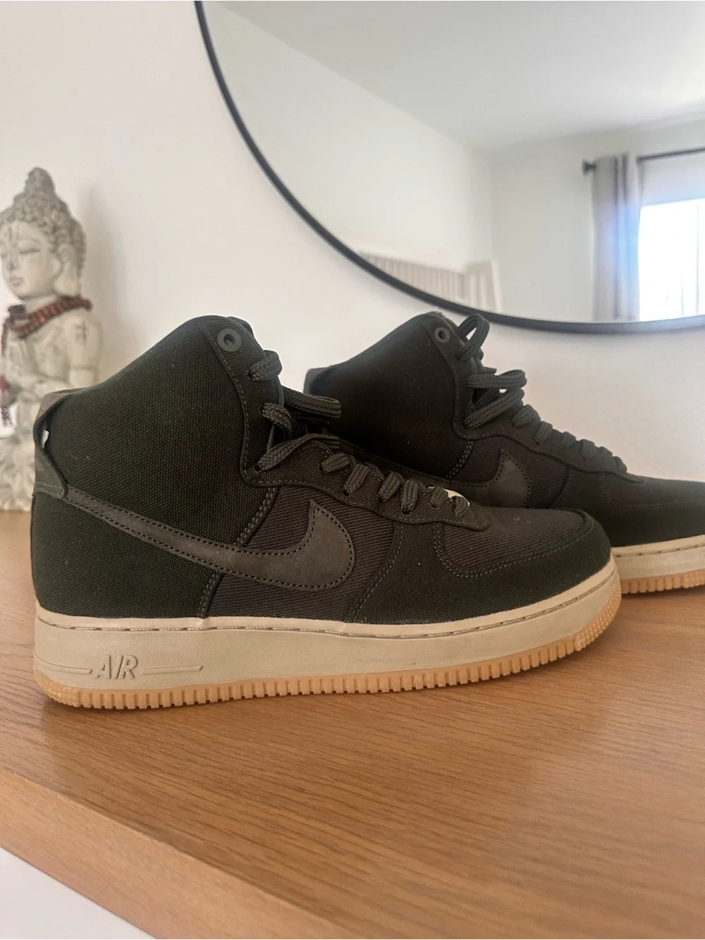 Nike High-Top Canvas Sneakers in Dark Olive and Gum